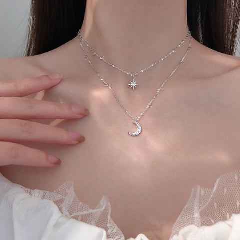 925 Sterling Silver Simple Stars Double Layer Choker