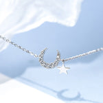 925 Sterling Silver Crystal Star Moon Charm Bracelet